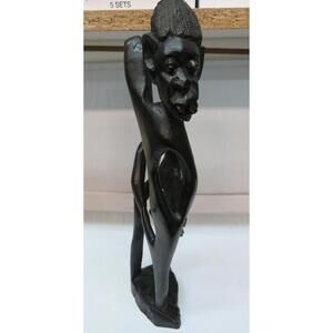 Vintage Art Statue Real Ebony Wood Hand Carved by Mokonde African Tribal Tanzani